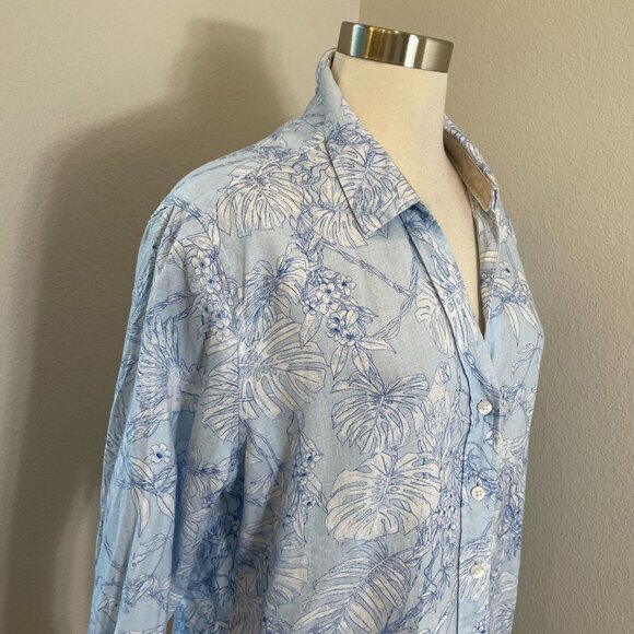 Tommy Bahama Womens Large 100% Linen Tropical Button Up Shirt Floral Bird Print - Picture 2 of 11